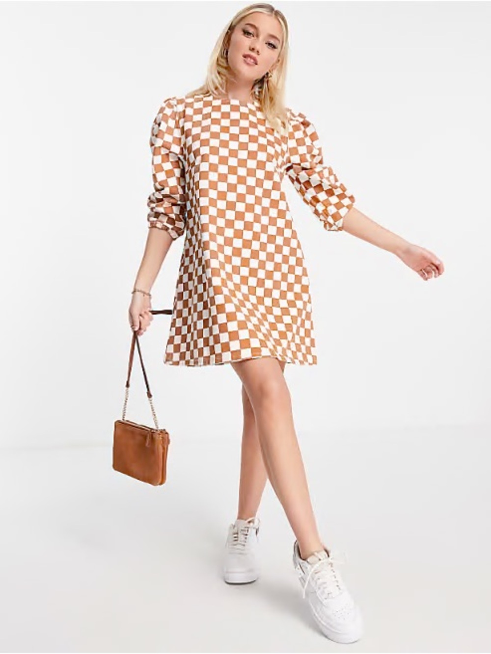 Glamorous Denim mini shift dress in checkerboard denim